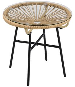 Tavolino Soggiorno Ø50x50 cm in Metallo e Rattan PE Beige