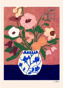Poster 30x40 cm Flowers on Blue Table – Carla Llanos – The Poster Club