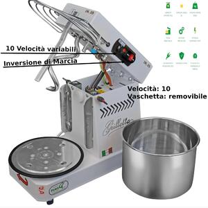 Impastatrice Grilletta IM 5S-230 10 HH Alte Idratazioni Velocit� 10- Dimensioni 25x49x h 39 cm Capacit� impasto 5 kg con testa SOLLEVABILE Cestello removibile inserimento facile impasto