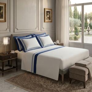 Completo Lenzuola In Raso Di Cotone Two-tone Matrimoniale - 250X290 175X205 + 2 Federe 50X80 Mirabello Brera Tinta Unita Blu Caleffi