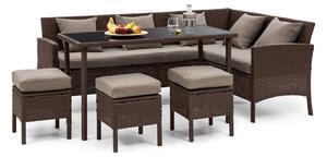 Blumfeldt Titania Dining Lounge Set mobili da giardino angolo pranzo tavolo sgabello marrone