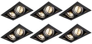 Set van 6 Inbouwspots zwart AR111 verstelbaar 2-lichts - Oneon