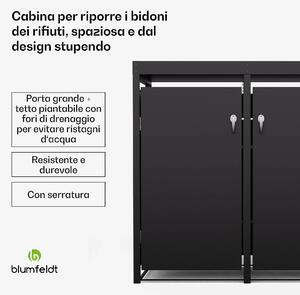 Blumfeldt BinSafe - Cassetta per 2 bidoni dei rifiuti fino a 240 L, resistente alle intemperie, con lucchetto, tetto piantumabile, in acciaio galvanizzato