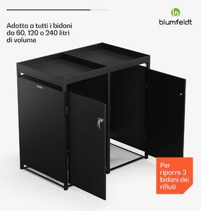Blumfeldt BinSafe - Cassetta per 2 bidoni dei rifiuti fino a 240 L, resistente alle intemperie, con lucchetto, tetto piantumabile, in acciaio galvanizzato