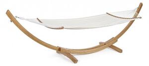 Amaca da Giardino 383x89x120h cm con Supporto di Legno in Tessuto Bianco