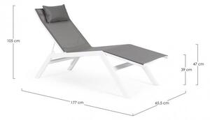 Lettino Chaise Longue da Giardino 65,5x177x105h cm con Cuscino Poggiatesta Krion Bianco