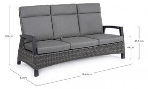 Divano 3 Posti 194,5x83x103h cm Reclinabilecon Cuscini Britton Antracite