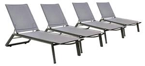 Set 4 Lettini Prendisole da Giardino 67x194x95h cm Cruise con Ruote Antracite