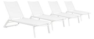 Set 4 Lettini Prendisole da Giardino 67x194x95h cm Cruise con Ruote Bianco