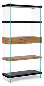 Libreria 4 Ripiani 2 Cassetti 90x39x180h cm Line Wood Nero