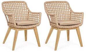 Set 2 Sedie 46x46x82h cm con Braccioli e Cuscini Madison Naturale