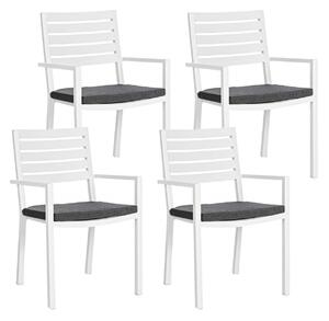 Set 4 Sedie da Giardino 55x56,5x86,5h cm con Braccioli e Cuscini Helina Bianco