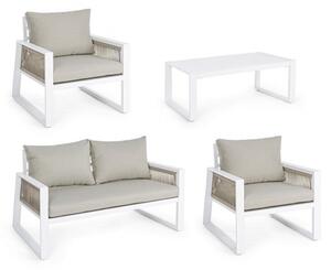 Set Salotto da Giardino Divano 2 Poltrone e Tavolino Captiva Bianco