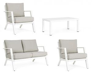 Set Salotto da Giardino Divano 2 Poltrone e Tavolino Harley Bianco
