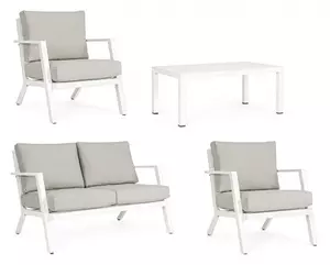 Set Salotto da Giardino Divano 2 Poltrone e Tavolino Harley Bianco