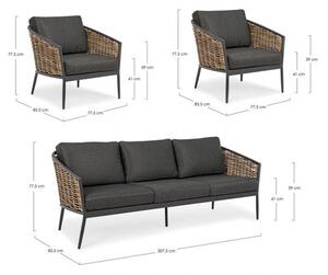Set Salotto da Giardino Divano 2 Poltrone con Cuscini Maribela Antracite
