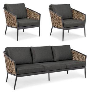Set Salotto da Giardino Divano 2 Poltrone con Cuscini Maribela Antracite