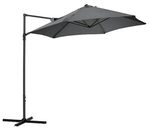 Ombrellone da Giardino Decentrato Ø256x245 cm in Acciaio e Poliestere Grigio Scuro
