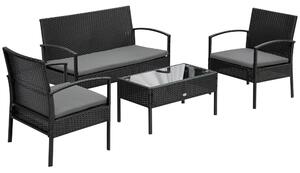 Set Salotto da Giardino Divano 2 Poltrone e Tavolino Nero