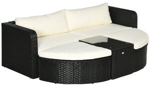 Set Salotto da Giardino Poltrona 2 Posti con Poggiapiedi e Tavolino Nero