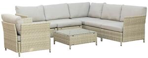 Set Salotto da Giardino Divano Angolare 1 Poltrona e Tavolino Beige
