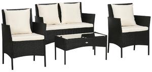 Set Salotto da Giardino Divano 2 Poltrone e Tavolino in Rattan PE Nero