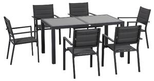 Set Tavolo Allungabile in Vetro e 6 Sedie da Giardino in Alluminio e Tessuto a Rete Grigio Scuro