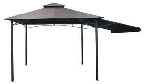 Gazebo Doppio Tetto da Giardino 3x3x2,6m con Pannello Laterale Pieghevole Grigio