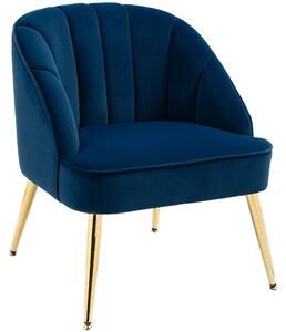 Poltroncina da Camera 65x64x77 cm In Poliestere effetto Velluto Blu Scuro