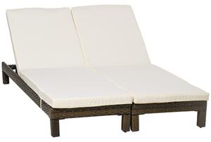 Set 2 Lettini Prendisole 196x60x22 cm in Rattan PE Marrone e Bianco