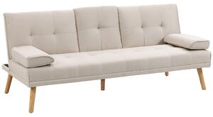 Divano Letto 3 Posti 181x77x78 cm in Tessuto Effetto Lino Beige