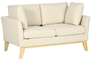 Divano 2 Posti 137x78x78 cm in Tessuto Effetto Lino Beige
