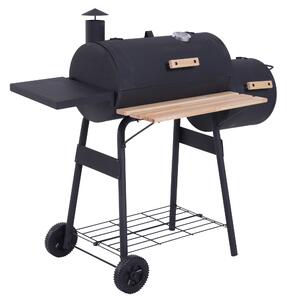 Barbecue a Carbone Carbonella 124x53x104 cm con Coperchio e Affumicatore in Acciaio Nero