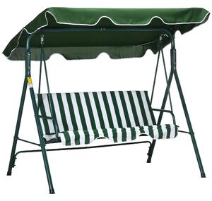 Dondolo 3 Posti da Giardino 172x110x153 cm in Acciaio a Strisce Bianco e Verde