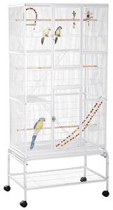 Voliera per Uccelli 83x53x180 cm in Acciaio Bianco