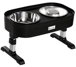2 Ciotole per Cani Rialzate Altezza Regolabile in Acciaio Inox e PP Nero