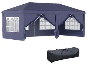 Gazebo Pieghevole da Giardino 5,85x2,95m in Acciaio e Tessuto Oxford Blu