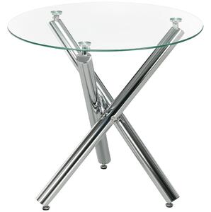Tavolino Ø80x74 cm con Piano in vetro Gambe in Acciaio