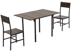 Set Tavolo e 2 Sedie da Giardino Pieghevoli in Truciolato e Acciaio Marrone rustico e Nero