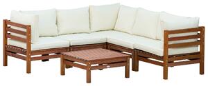 Set Salotto da Giardino con Divanetto Modulabile Cuscini e Tavolino in Legno
