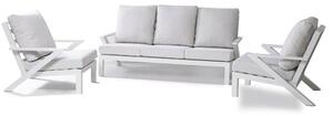 Set Salotto da Giardino Divano + 2 Poltrone in Alluminio Malaga Bianco