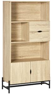 Libreria a Parete 80x35x155 cm in MDF e Metallo Legno Naturale