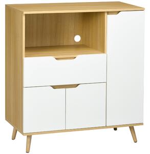 Mobile per Microonde 90x40x98,5 cm in Truciolato Bianco e Legno
