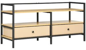 Mobile TV Max 55” 120x40x59 cm in Acciaio e Truciolato Nero e Legno Naturale