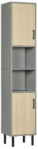 Mobile a Colonna per Bagno 31,4x30x165 cm 2 Ante 2 Ripiani in Truciolato Grigio e Quercia