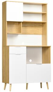 Dispensa da Cucina 93x40x180 cm in Truciolato Bianco e Legno Naturale