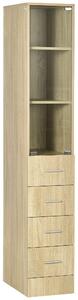 Mobile a Colonna per Bagno 30x45x173 cm 4 Cassetti 1 Anta in Vetro in Truciolato Legno Naturale