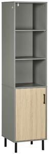 Mobile Multiuso 3 Ripiani 1 Ante 40x38x170 cm in Truciolato e Metallo Grigio e Rovere