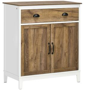 Mobile Multiuso 1 Cassetto 2 Ante 78,5x39x89,4 cm in Truciolato Bianco e Legno