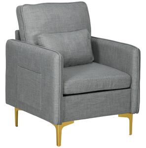 Poltroncina Moderna 72x72x90 cm in Tessuto Effetto Lino Grigio